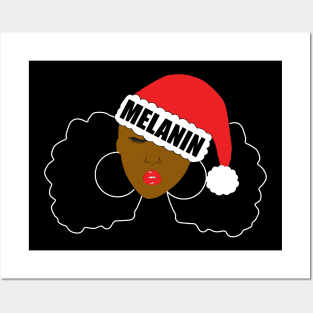 Melanin Christmas Santa Hat Afro Puffs Posters and Art